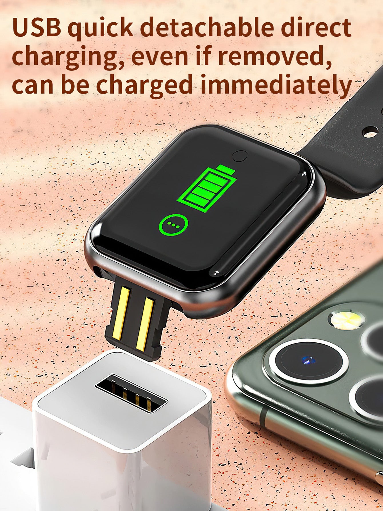 Multifunctional Smart Bracelet with Customizable Watch Faces, USB Fast Charge & Fitness Tracker